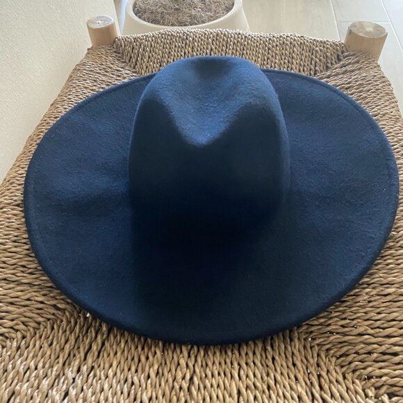Chic Navy-Blue Wide Brim Fedora Hat- One Size Fits Most, Women's Wool Fedora Hat - Picture 10 of 15